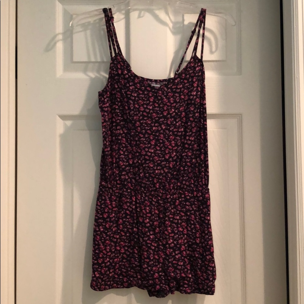 Pink and black floral romper